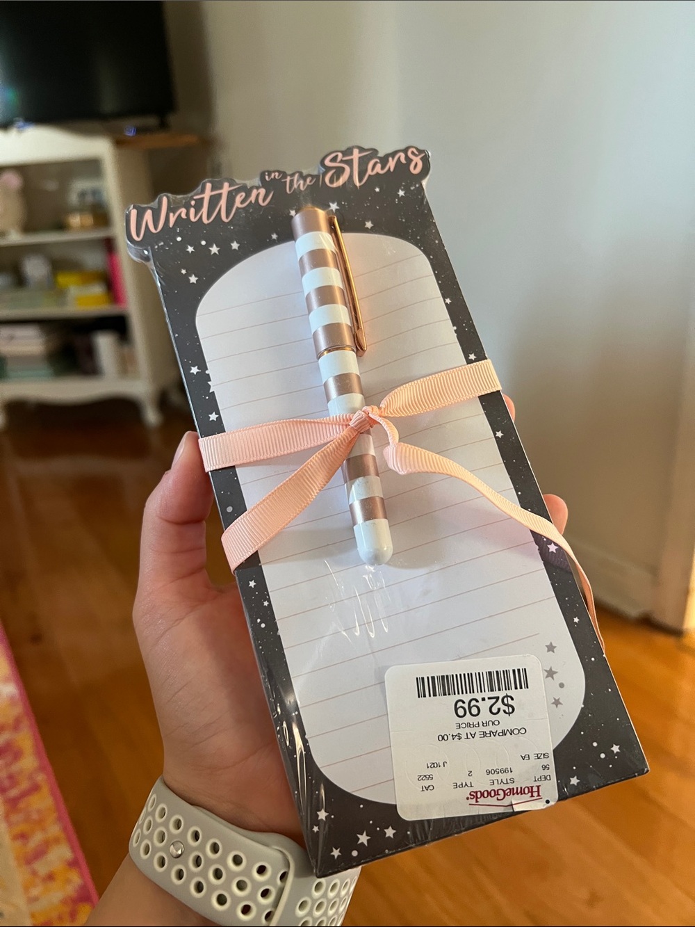 Written in the Stars Notepad with Striped Pen - Pink & White
